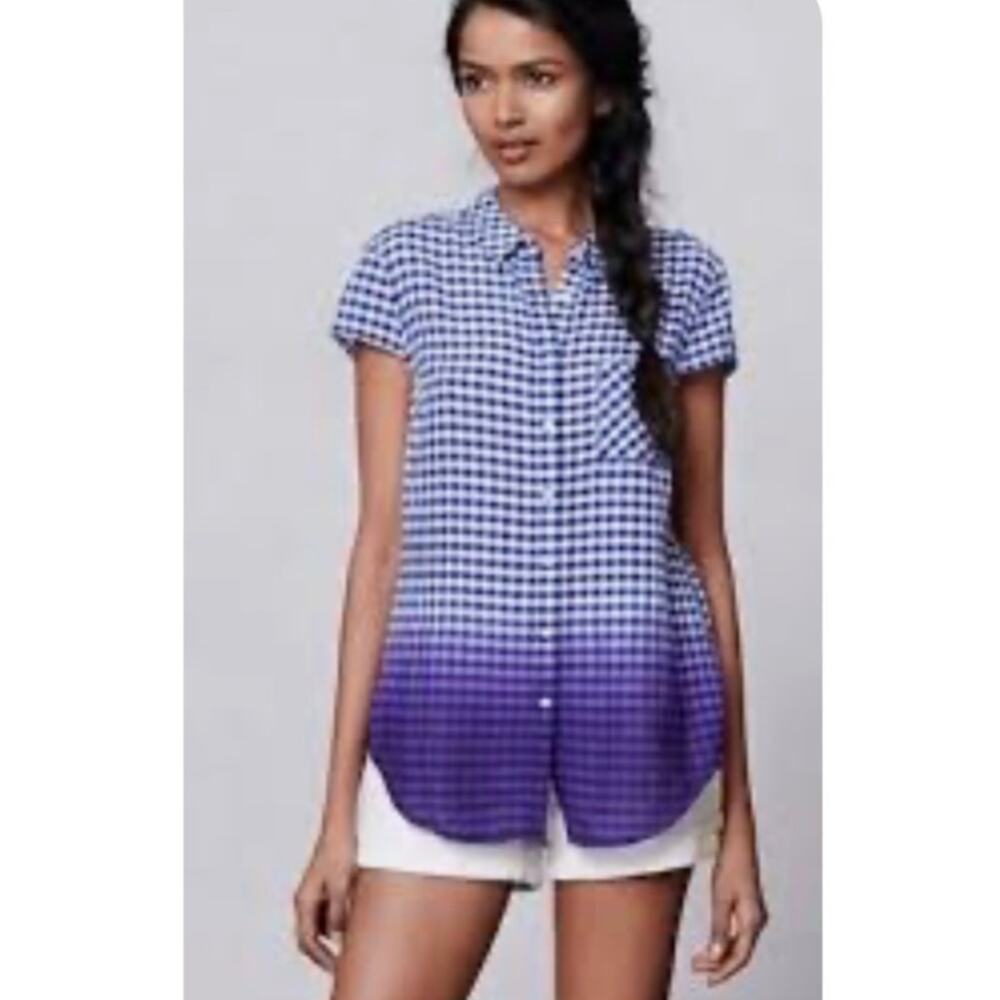 Anthropologie Holding Horses Shirt Plaid Ombre Button Down Size 4